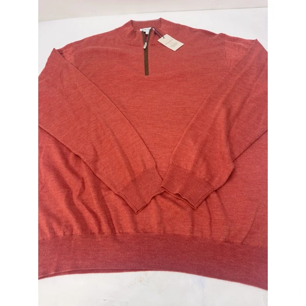 NWT‎ Peter Millar Autumn Crest Quarter Zip Wool Blend Sweater BURNT Red XXL $250